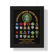 Load image into Gallery viewer, Honorable Veteran Framed Poster, Military Wall Art, Retirement Gift, Veteran's Day Decor, Personalized Military Tribute - Combat Veteran - 11B40X - Retired Army with Multi Units