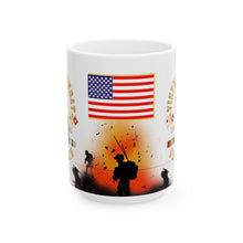 Load image into Gallery viewer, White Mug 15oz - Vietnam Veteran - 1st Signal Brigade - Combat Veteran with Vietnam Service Ribbons - Spec
