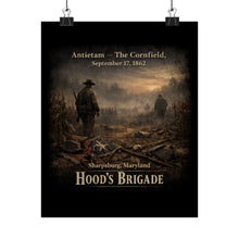 Load image into Gallery viewer, Matte Poster - 1st Texas Infantry in the cornfield - The Cornfield at Antietam, 1862 - Back