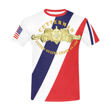 Load image into Gallery viewer, Men's All Over Print Crew Neck T-Shirt - Tribute Tee - USCG - Cutterman Badge - Officer - Gold