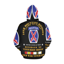 Load image into Gallery viewer, Men's All Over Print Hoodie (USA Size) (Model H13) - 10th Mountain Division - Climb to Glory - REFORGER 90, CENTURION SHIELD - COLD