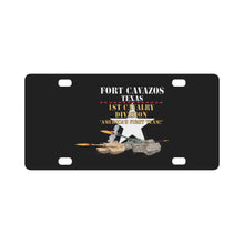 Load image into Gallery viewer, Army - Fort Cavazos Texas with White Star 1st Cav w M1Abrams, Bradley, M109 Firing X 300 Classic License Plate