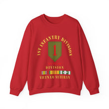 Load image into Gallery viewer, Crewneck Sweatshirt - Army - SSI - 1st Infantry Division - Big Red One - Vietnam Veteran w VN SVC Bar X 300