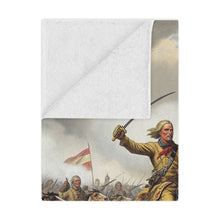 Load image into Gallery viewer, General Custer at the Battle of Little Bighorn, Minky Blanket with Historical Battle Scene, Cozy Throw, War Decor, Gift for History Lovers, Soft Bedding, Unique Home Accent
