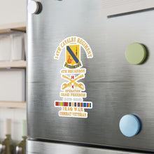 Load image into Gallery viewer, Kiss-Cut Vinyl Decals - Army - 14th Cavalry Regiment w Cav Br - 4th Squadron - OIF - 2005-2006 - Red Txt Cbt Vet w IRAQ SVC X 300