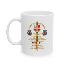 Load image into Gallery viewer, White Ceramic Mug, (11oz, 15oz) - Cold War Vet - 1st Missile Bn, 81st Artillery 56th Artillery Group - Neu-Ulm Germany - Firing Missile w ARTY Br w COLD SVC X 300