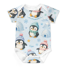 Load image into Gallery viewer, DTG 190gsm Cotton Short Sleeve Baby Romper(All-over Printing) - Penguin Winter Wonderland