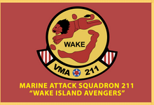 Load image into Gallery viewer, Rectangle Flags - Govt - USMC - WAKE VMA 211 - Flag Background and Gold Fringe w Txt X 300