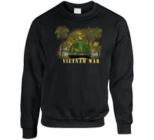 Load image into Gallery viewer, Vietnam Era Helmet Cover - Band - Front - War Is Hell W Jungle - Fire W Txt X 300 Classic T Shirt, Crewneck Sweatshirt, Hoodie, Long Sleeve