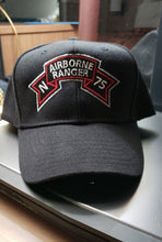 Load image into Gallery viewer, Baseball Cap Embroidery - SOF - N Company Scroll - Airborne Ranger - 75th