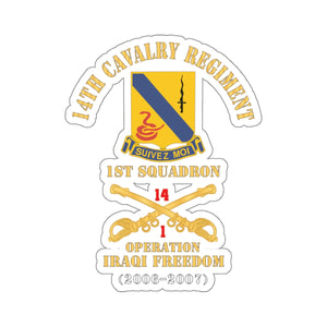 Kiss-Cut Stickers - Army - 14th Cavalry Regiment w Cav Br - 1st Squadron - Operation Iraqi Freedom - 2006 2007 - Red Txt X 300