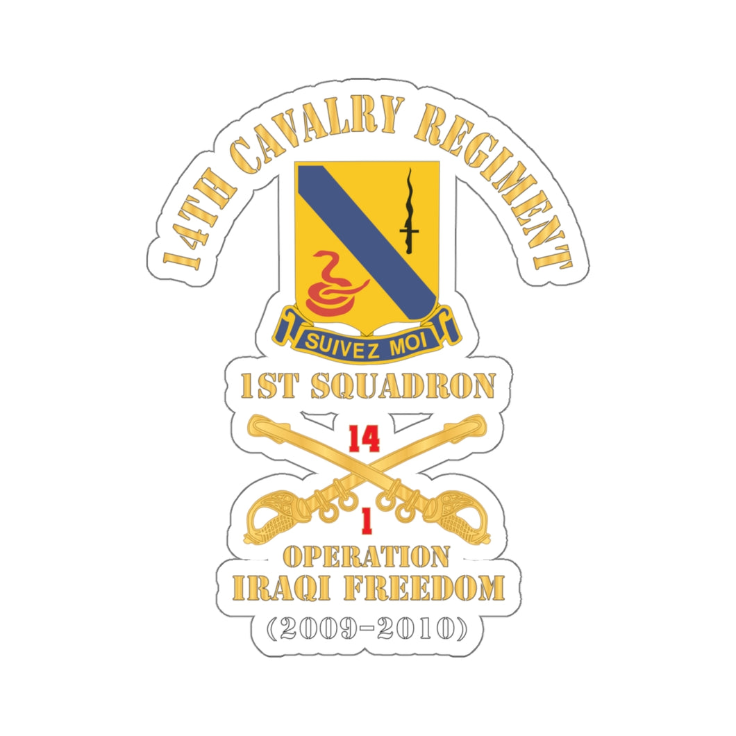 Kiss-Cut Stickers - Army - 14th Cavalry Regiment w Cav Br - 1st Squadron - Operation Iraqi Freedom - 2009 2010 - Red Txt X 300