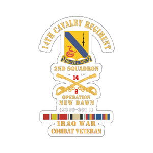 Kiss-Cut Stickers - Army - 14th Cavalry Regiment w Cav Br - 2nd Squadron - OND - 2010–2011 - Red Txt Cbt Vet w IRAQ SVC X 300