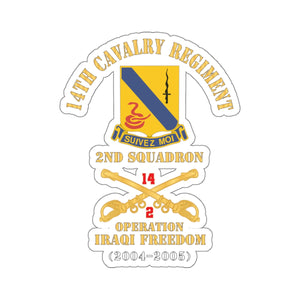 Kiss-Cut Stickers - Army - 14th Cavalry Regiment w Cav Br - 2nd Squadron - Operation Iraqi Freedom - 2004 - 2005 - Red Txt X 300