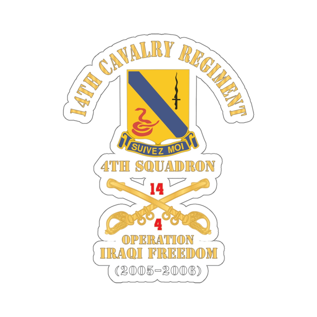 Kiss-Cut Stickers - Army - 14th Cavalry Regiment w Cav Br - 4th Squadron - Operation Iraqi Freedom - 2005 - 2006 - Red Txt X 300