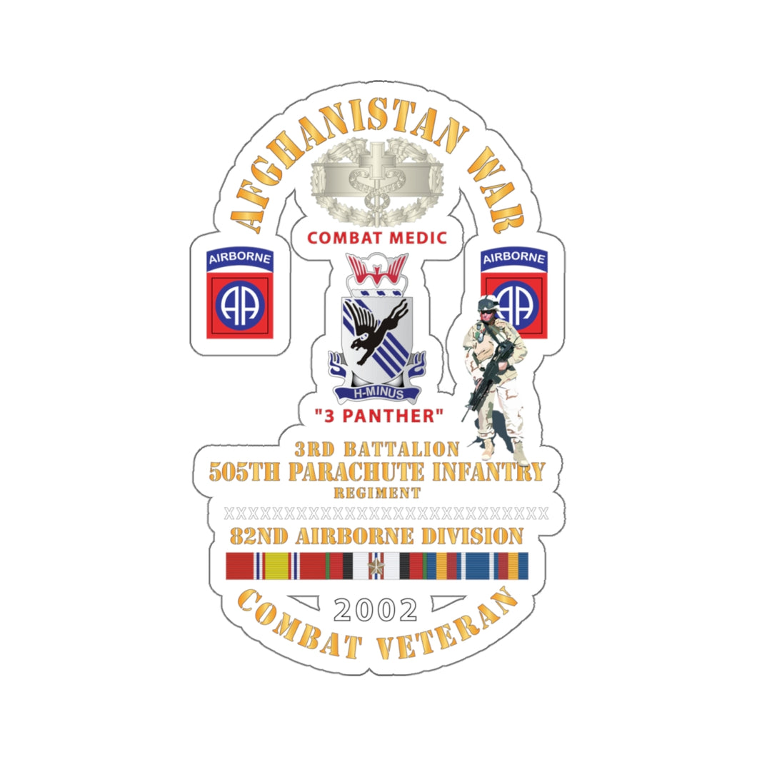 Kiss-Cut Stickers - Army - Afghanistan War Combat Vet w Combat Medic, 3rd Bn 505th PIR - 82nd Airborne - SSI X 300