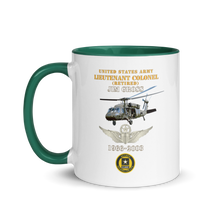 Load image into Gallery viewer, White Ceramic Mug with Color Inside - Army - US Army - LTC Jim Gross - Retired - Aviator Helmet UH 60 Blackhawk - Soldier for Life - 1966-2003 - V1 X 300