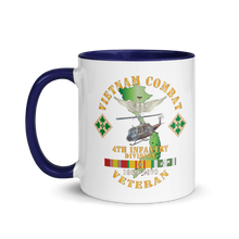 Load image into Gallery viewer, White Ceramic Mug with Color Inside - Army - Vietnam Combat Veteran w Aviator Badge - Plei D’jerang, RVN- 4th ID SSI V1 X 300