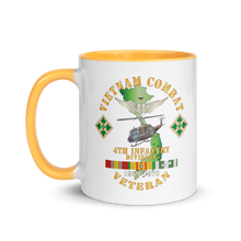 Load image into Gallery viewer, White Ceramic Mug with Color Inside - Army - Vietnam Combat Veteran w Aviator Badge - Plei D’jerang, RVN- 4th ID SSI V1 X 300