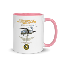 Load image into Gallery viewer, White Ceramic Mug with Color Inside - Army - US Army - LTC Jim Gross - Retired - Aviator Helmet UH 60 Blackhawk - Soldier for Life - 1966-2003 - V1 X 300