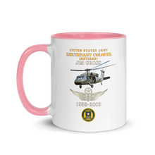 Load image into Gallery viewer, White Ceramic Mug with Color Inside - Army - US Army - LTC Jim Gross - Retired - Aviator Helmet UH 60 Blackhawk - Soldier for Life - 1966-2003 - V1 X 300