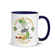 Load image into Gallery viewer, White Ceramic Mug with Color Inside - Army - Vietnam Combat Veteran w Aviator Badge - Plei D’jerang, RVN- 4th ID SSI V1 X 300