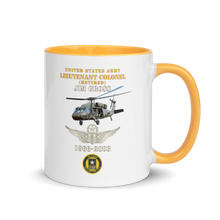 Load image into Gallery viewer, White Ceramic Mug with Color Inside - Army - US Army - LTC Jim Gross - Retired - Aviator Helmet UH 60 Blackhawk - Soldier for Life - 1966-2003 - V1 X 300