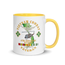 Load image into Gallery viewer, White Ceramic Mug with Color Inside - Army - Vietnam Combat Veteran w Aviator Badge - Plei D’jerang, RVN- 4th ID SSI V1 X 300