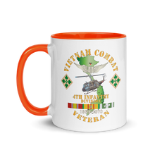 Load image into Gallery viewer, White Ceramic Mug with Color Inside - Army - Vietnam Combat Veteran w Aviator Badge - Plei D’jerang, RVN- 4th ID SSI V1 X 300