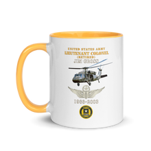 Load image into Gallery viewer, White Ceramic Mug with Color Inside - Army - US Army - LTC Jim Gross - Retired - Aviator Helmet UH 60 Blackhawk - Soldier for Life - 1966-2003 - V1 X 300