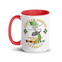 Load image into Gallery viewer, White Ceramic Mug with Color Inside - Army - Vietnam Combat Veteran w Aviator Badge - Plei D’jerang, RVN- 4th ID SSI V1 X 300