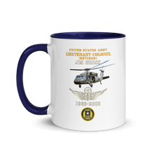Load image into Gallery viewer, White Ceramic Mug with Color Inside - Army - US Army - LTC Jim Gross - Retired - Aviator Helmet UH 60 Blackhawk - Soldier for Life - 1966-2003 - V1 X 300