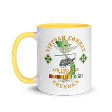 Load image into Gallery viewer, White Ceramic Mug with Color Inside - Army - Vietnam Combat Veteran w Aviator Badge - Plei D’jerang, RVN- 4th ID SSI V1 X 300
