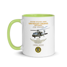 Load image into Gallery viewer, White Ceramic Mug with Color Inside - Army - US Army - LTC Jim Gross - Retired - Aviator Helmet UH 60 Blackhawk - Soldier for Life - 1966-2003 - V1 X 300