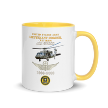 Load image into Gallery viewer, White Ceramic Mug with Color Inside - Army - US Army - LTC Jim Gross - Retired - Aviator Helmet UH 60 Blackhawk - Soldier for Life - 1966-2003 - V1 X 300
