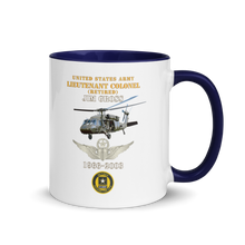 Load image into Gallery viewer, White Ceramic Mug with Color Inside - Army - US Army - LTC Jim Gross - Retired - Aviator Helmet UH 60 Blackhawk - Soldier for Life - 1966-2003 - V1 X 300