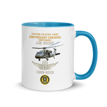 Load image into Gallery viewer, White Ceramic Mug with Color Inside - Army - US Army - LTC Jim Gross - Retired - Aviator Helmet UH 60 Blackhawk - Soldier for Life - 1966-2003 - V1 X 300