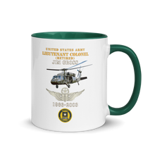 Load image into Gallery viewer, White Ceramic Mug with Color Inside - Army - US Army - LTC Jim Gross - Retired - Aviator Helmet UH 60 Blackhawk - Soldier for Life - 1966-2003 - V1 X 300