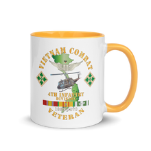 Load image into Gallery viewer, White Ceramic Mug with Color Inside - Army - Vietnam Combat Veteran w Aviator Badge - Plei D’jerang, RVN- 4th ID SSI V1 X 300