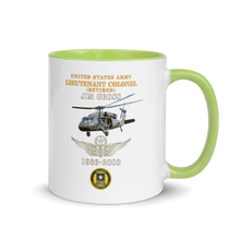 Load image into Gallery viewer, White Ceramic Mug with Color Inside - Army - US Army - LTC Jim Gross - Retired - Aviator Helmet UH 60 Blackhawk - Soldier for Life - 1966-2003 - V1 X 300
