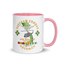 Load image into Gallery viewer, White Ceramic Mug with Color Inside - Army - Vietnam Combat Veteran w Aviator Badge - Plei D’jerang, RVN- 4th ID SSI V1 X 300
