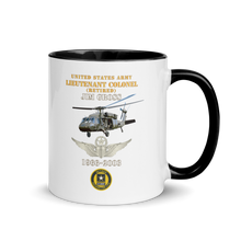 Load image into Gallery viewer, White Ceramic Mug with Color Inside - Army - US Army - LTC Jim Gross - Retired - Aviator Helmet UH 60 Blackhawk - Soldier for Life - 1966-2003 - V1 X 300