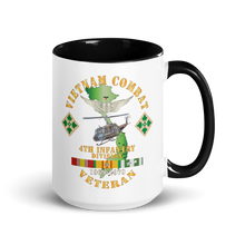 Load image into Gallery viewer, White Ceramic Mug with Color Inside - Army - Vietnam Combat Veteran w Aviator Badge - Plei D’jerang, RVN- 4th ID SSI V1 X 300