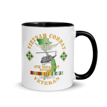 Load image into Gallery viewer, White Ceramic Mug with Color Inside - Army - Vietnam Combat Veteran w Aviator Badge - Plei D’jerang, RVN- 4th ID SSI V1 X 300