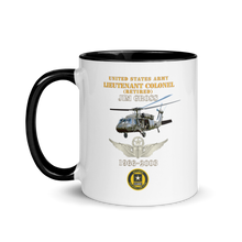 Load image into Gallery viewer, White Ceramic Mug with Color Inside - Army - US Army - LTC Jim Gross - Retired - Aviator Helmet UH 60 Blackhawk - Soldier for Life - 1966-2003 - V1 X 300