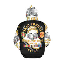 Load image into Gallery viewer, Men's All Over Print Hoodie (USA Size) (Model H13) - Army - 89th Military Police Brigade - Iraq Combat Veteran - SSI - CAB, Br w IRAQ SVC X 300