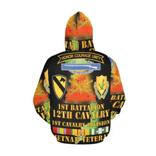 Load image into Gallery viewer, Men's All Over Print Hoodie (USA Size) (Model H13) - 1st Battalion, 12th Cav - SSI - DUI - MAP VN SVC
