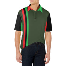 Load image into Gallery viewer, Charlies Polo Golf Shirt - Forest Green - Red Black Green Panel - Right