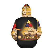 Load image into Gallery viewer, Men's All Over Print Hoodie (USA Size) (Model H13) - 2nd Armored Division - M1A1 Tank - Hell on Wheels w Fire
