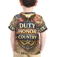 Load image into Gallery viewer, Little Kids' All Over Print Crew Neck T-Shirt - Proud to Serve - Patriot Shirt - Duty Honor Country